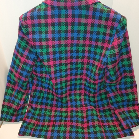 RTW Bright Multicolor Plaid Blazer Sz Sm Jacket Retro Wool Acrylic Polyester - Picture 12 of 14